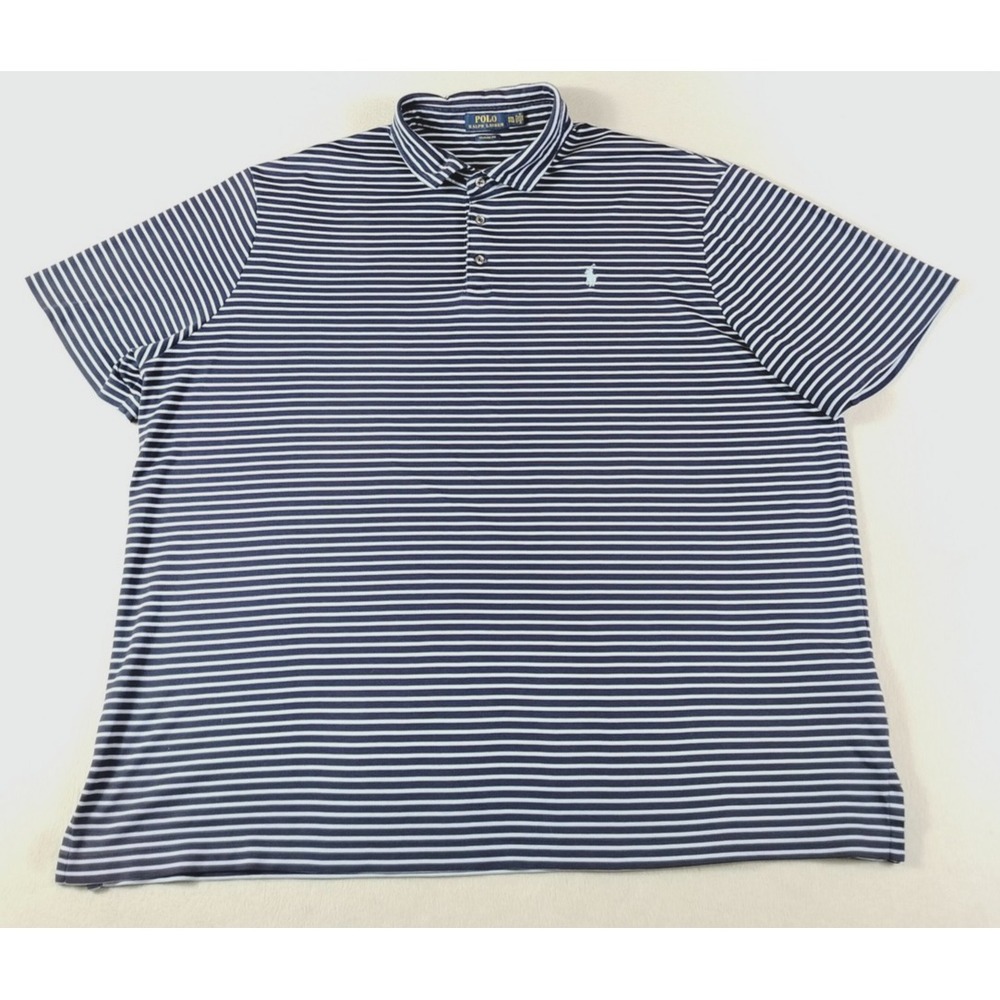 Polo Ralph Lauren Polo Shirt Mens 2XL Blue Stripe Classic Fit Pony Jersey Cotton